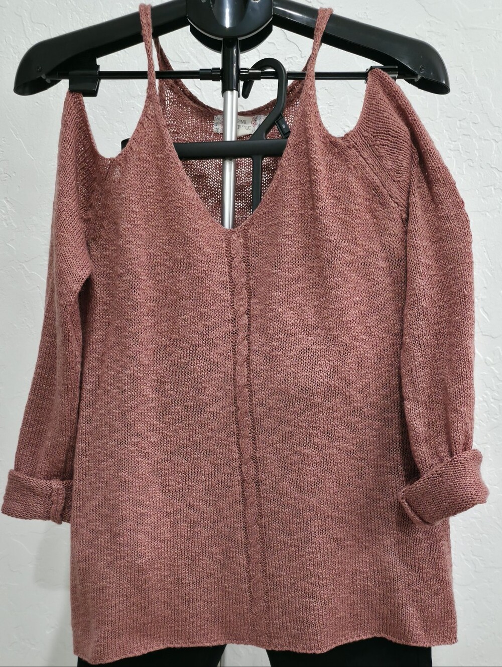 Pink Republic Cold-Shoulder Knit Top in Dusty Rose